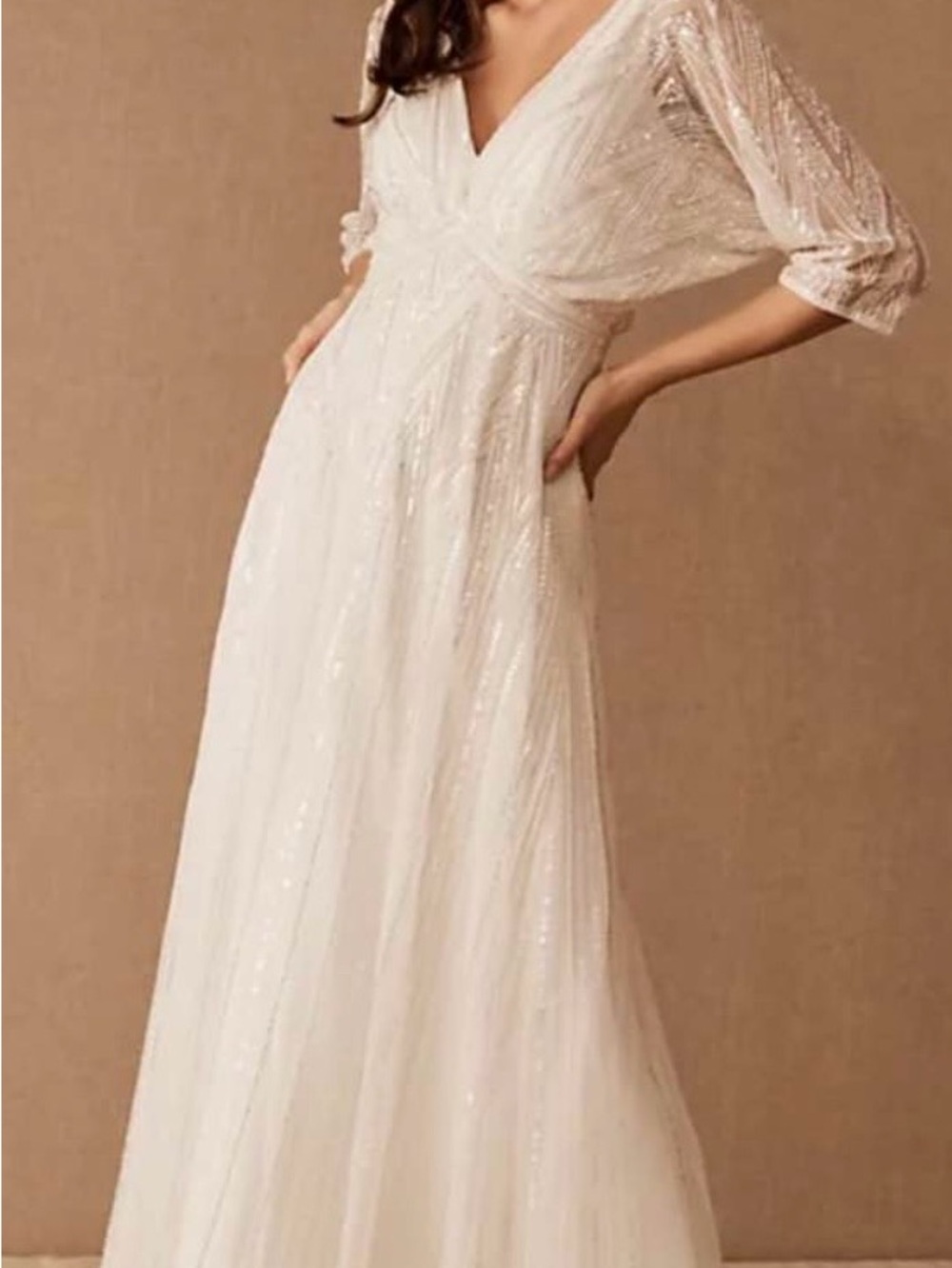 BHLDN Ivory Sequin V-Neck Tulle Bridal Gown